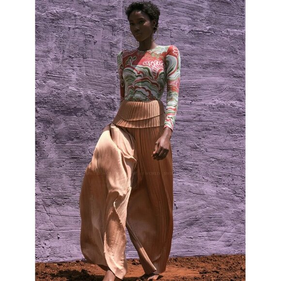 Andrea Iyamah Linea Pleated Peplum Pants Toffee Brown Bronze - Size XS - NWT - Picture 7 of 7